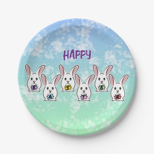 Eiervormige paaskonijnen papieren bordje (Voorkant)