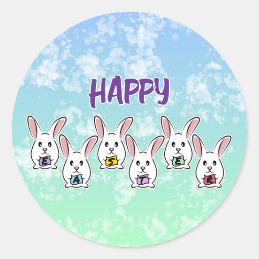 Eiervormige paaskonijnen ronde sticker (Voorkant)