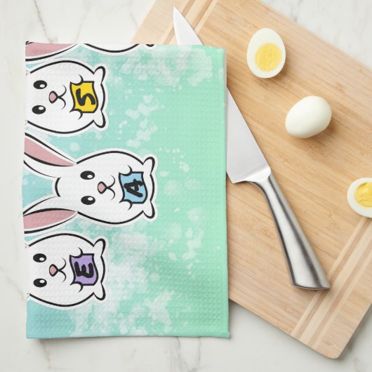 Eiervormige paaskonijnen theedoek (Quarter Fold)