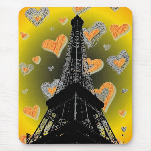 Eifel Tower Hearts Mousepad Muismat (Voorkant)