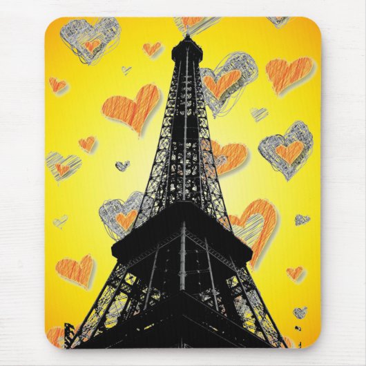 Eifel Tower Hearts Mousepad Muismat (Voorkant)