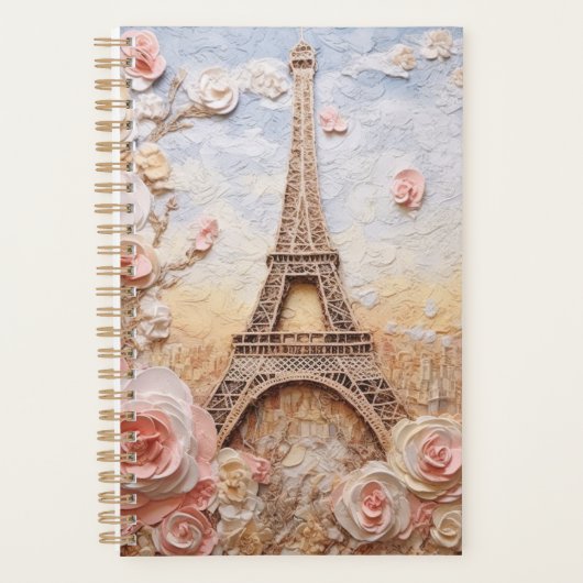 Eifel Tower Paris Frankrijk Roze Bloemen Planner (Voorkant)