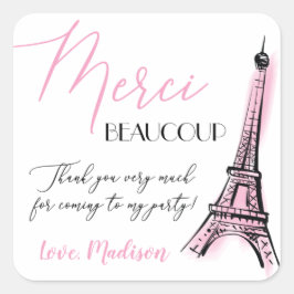 Eifel Tower Paris Parisian Birthday Dank je Vierkante Sticker