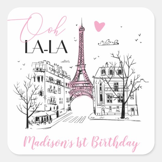 Eifel Tower Paris Parisian Happy Birthday Vierkante Sticker (Voorkant)