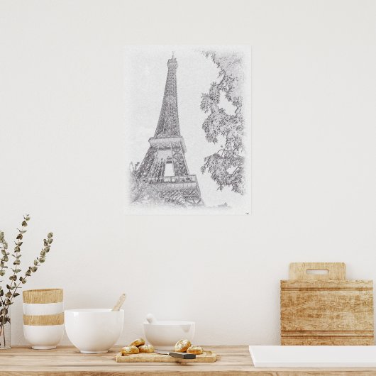 Eiffel BW-schets Poster (Keuken)