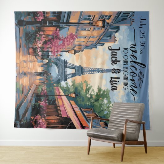 Eiffel Garden Elegance Wedding Backdrop Wandkleed (In Situ (horizontaal))