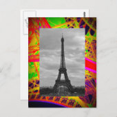 eiffel in zwart - wit op kleurrijk eiffeltje briefkaart (Voorkant / Achterkant)