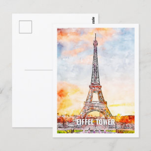 Eiffel Parijs Frankrijk Travel Place Waterverf Briefkaart
