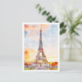 Eiffel Parijs Frankrijk Travel Place Waterverf Briefkaart (Staand voorkant)