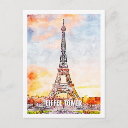 Eiffel Parijs Frankrijk Travel Place Waterverf Briefkaart (Voorkant)