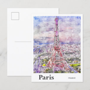 Eiffel Parijs Frankrijk Travel Waterverf Hand gete Briefkaart