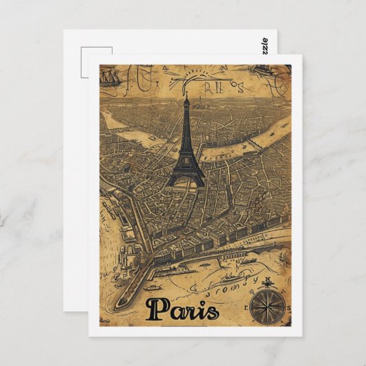 Eiffel Parijs Frankrijk Vintage Beroemde Reisplaat Briefkaart (Voorkant / Achterkant)