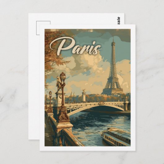 Eiffel Parijs Frankrijk Vintage Beroemde Reisplaat Briefkaart (Voorkant / Achterkant)