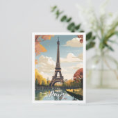Eiffel Parijs Frankrijk Vintage Beroemde Reisplaat Briefkaart (Staand voorkant)