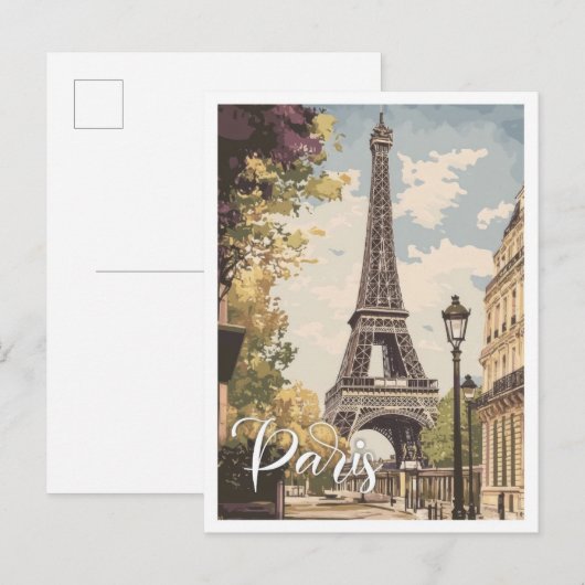 Eiffel Parijs Frankrijk Vintage Travel Illustratie Briefkaart (Voorkant / Achterkant)