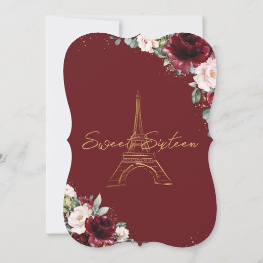 Eiffel Paris Bruidsfeest Burgundy Blush Bloemen Kaart (Achterkant)