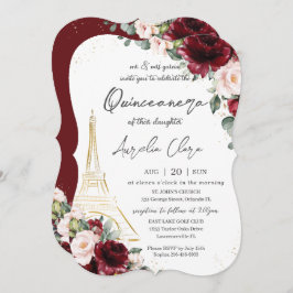 Eiffel Paris Quinceañera Burgundy Blush Floral Kaart