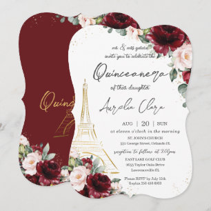 Eiffel Paris Quinceañera Burgundy Blush Floral Kaart