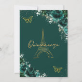 Eiffel Paris Quinceañera Emerald Green Floral Kaart (Achterkant)