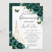 Eiffel Paris Quinceañera Emerald Green Floral Kaart (Voorkant / Achterkant)