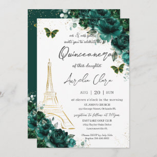 Eiffel Paris Quinceañera Emerald Green Floral Kaart