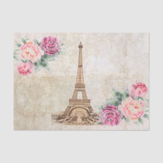 Eiffel  Roze Waterverf Rozen Weefpapier Tissuepapier (Voorkant)