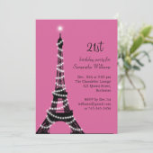 Eiffel Tower 21st Birthday Invitation (fuchsia) Kaart (Staand voorkant)
