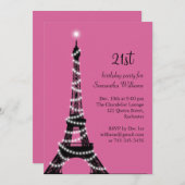 Eiffel Tower 21st Birthday Invitation (fuchsia) Kaart (Voorkant / Achterkant)