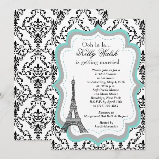 Eiffel Tower Aqua Paris Bridal Shower Kaart (Voorkant / Achterkant)