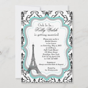 Eiffel Tower Aqua Paris Bridal Shower Kaart