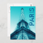 Eiffel Tower at night Paris France Briefkaart Blue (Voorkant / Achterkant)