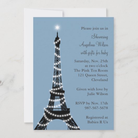 Eiffel Tower Baby shower Invitation (blauw) Kaart (Voorkant)
