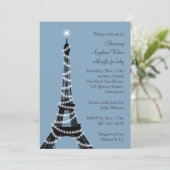 Eiffel Tower Baby shower Invitation (blauw) Kaart (Staand voorkant)