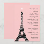 Eiffel Tower Baby shower Invitation (roze) Kaart (Voorkant / Achterkant)