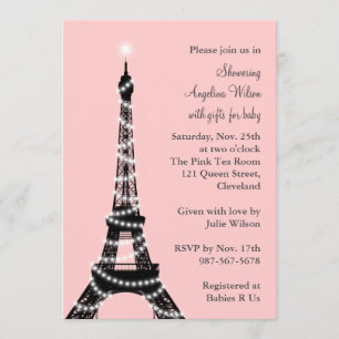 Eiffel Tower Baby shower Invitation (roze) Kaart