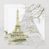 Eiffel Tower+bateau mouche+swirls bruiloft Kaart (Voorkant / Achterkant)
