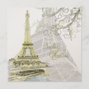 Eiffel Tower+bateau mouche+swirls bruiloft Kaart