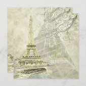 Eiffel Tower+bateau mouche+swirls bruiloft Kaart (Voorkant / Achterkant)