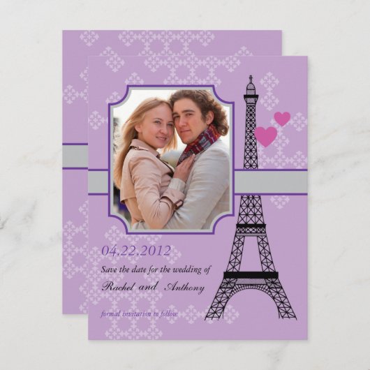 Eiffel Tower bewaart de uitnodiging van de Datum v (Voorkant / Achterkant)