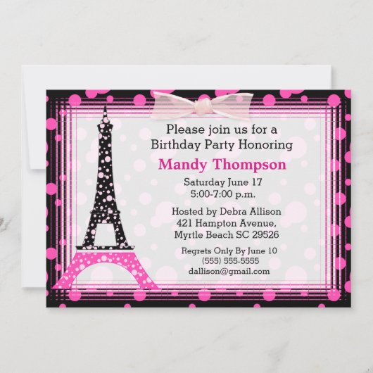 Eiffel Tower Birthday Party Invitation Kaart (Voorkant)