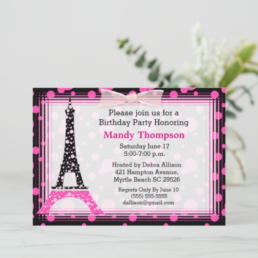 Eiffel Tower Birthday Party Invitation Kaart (Staand voorkant)