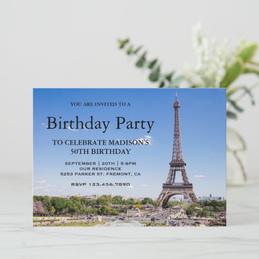 Eiffel Tower Birthday Party Kaart (Staand voorkant)