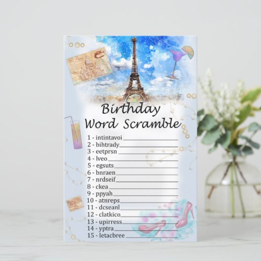 Eiffel tower Birthday Word Scramble Game (Staand voorkant)