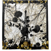 Eiffel Tower Black Gold Floral Bomen Douchegordijn (Voorkant)