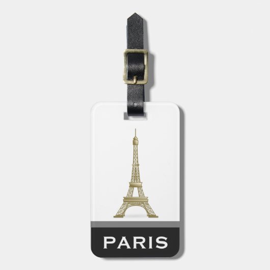 Eiffel Tower Black Modern Paris Word Custom Frankr Bagagelabel (Voorkant verticaal)