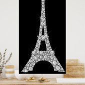 Eiffel Tower Black White Swarovski Crystals Paris Poster (Keuken)