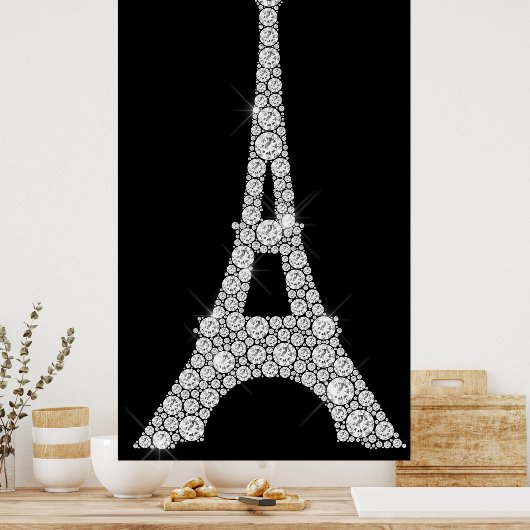 Eiffel Tower Black White Swarovski Crystals Paris Poster (Keuken)
