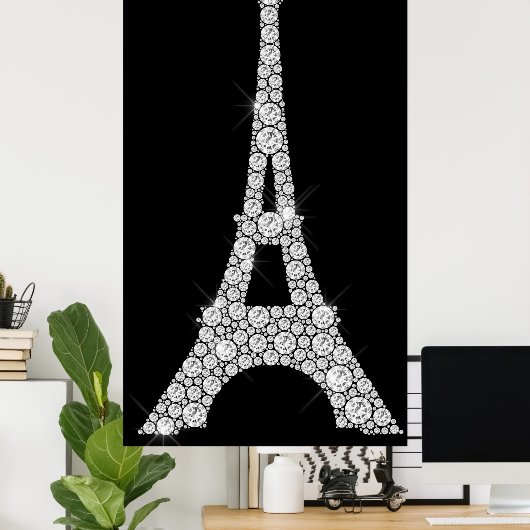 Eiffel Tower Black White Swarovski Crystals Paris Poster (Thuiskantoor)