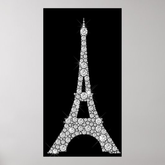 Eiffel Tower Black White Swarovski Crystals Paris Poster (Voorkant)