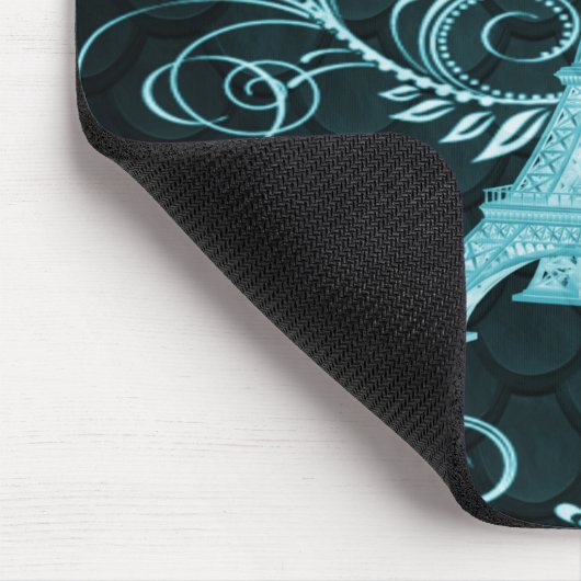 Eiffel Tower Blauwgroen Floral Swirl Muismat (Hoek)